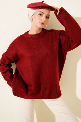 Ribana Görünümlü Triko Tunik Bordo - FİXAY