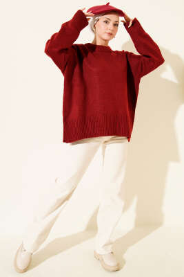 Ribana Görünümlü Triko Tunik Bordo - Tunik