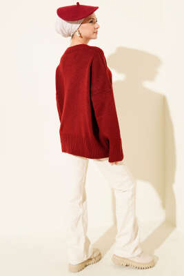 Ribana Görünümlü Triko Tunik Bordo - Tunik