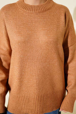 Ribana Görünümlü Triko Tunik Camel - Tunik