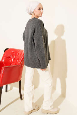 Ribana Görünümlü Triko Tunik Füme - Tunik