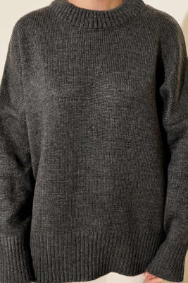 Ribana Görünümlü Triko Tunik Füme - Tunik