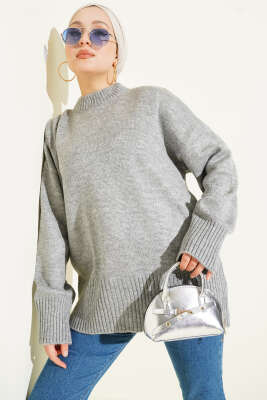 Ribana Görünümlü Triko Tunik Gri - FİXAY