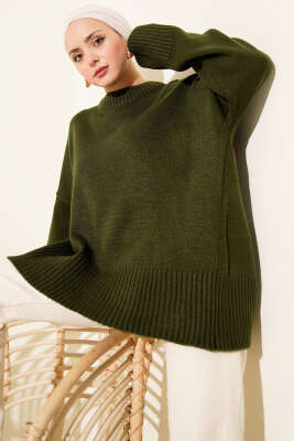 Ribana Görünümlü Triko Tunik Haki 