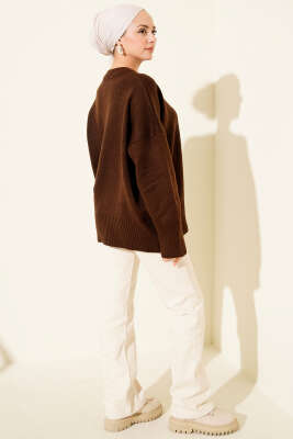 Ribana Görünümlü Triko Tunik Kahve - Tunik