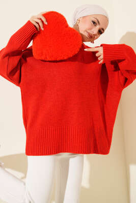 Ribana Görünümlü Triko Tunik Kırmızı 