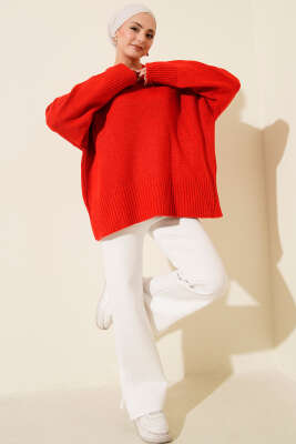 Ribana Görünümlü Triko Tunik Kırmızı - Günün Seçilenleri