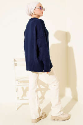 Ribana Görünümlü Triko Tunik Lacivert - Tunik