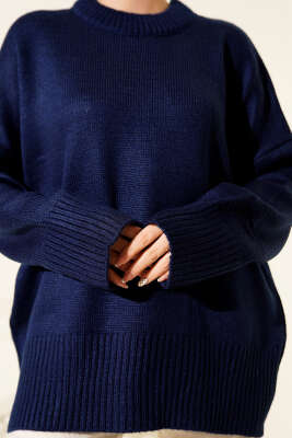 Ribana Görünümlü Triko Tunik Lacivert - Tunik