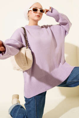 Ribana Görünümlü Triko Tunik Lila - FİXAY