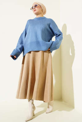 Ribana Görünümlü Triko Tunik Mavi - Tunik