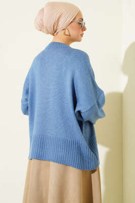 Ribana Görünümlü Triko Tunik Mavi - Tunik