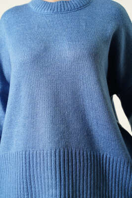 Ribana Görünümlü Triko Tunik Mavi - Tunik