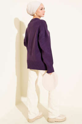 Ribana Görünümlü Triko Tunik Mor - Tunik