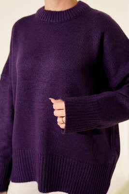 Ribana Görünümlü Triko Tunik Mor - Tunik