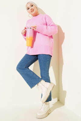 Ribana Görünümlü Triko Tunik Pembe - Tunik