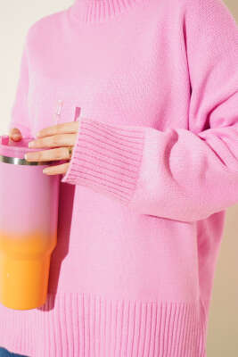 Ribana Görünümlü Triko Tunik Pembe - Tunik