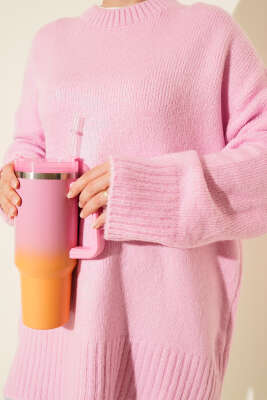 Ribana Görünümlü Triko Tunik Pembe - Tunik