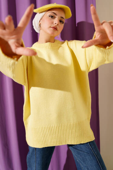 Ribana Görünümlü Triko Tunik Sarı - Tunik