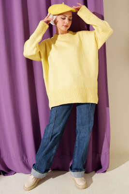 Ribana Görünümlü Triko Tunik Sarı - Tunik