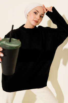 Ribana Görünümlü Triko Tunik Siyah - FİXAY