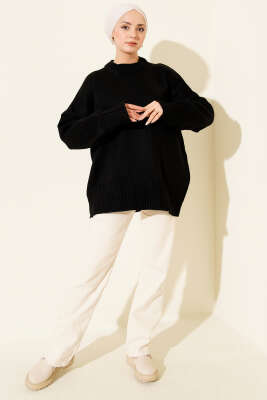 Ribana Görünümlü Triko Tunik Siyah - Tunik