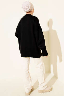 Ribana Görünümlü Triko Tunik Siyah - Tunik