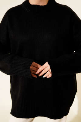 Ribana Görünümlü Triko Tunik Siyah - Tunik