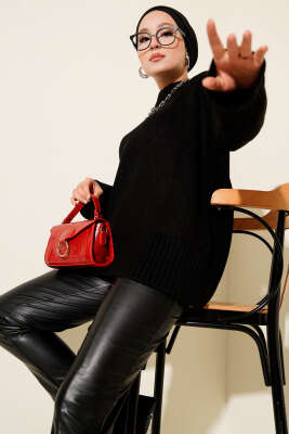 Ribana Görünümlü Triko Tunik Siyah - Tunik