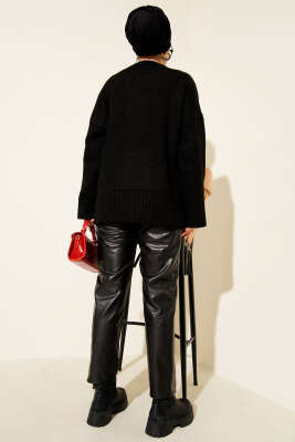 Ribana Görünümlü Triko Tunik Siyah - Tunik