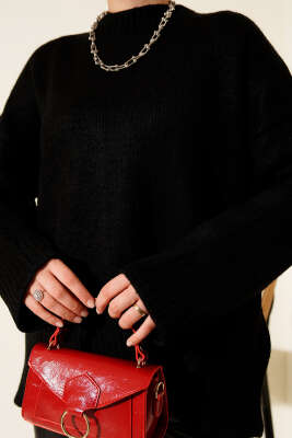 Ribana Görünümlü Triko Tunik Siyah - Tunik