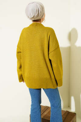 Ribana Görünümlü Triko Tunik Yağ Yeşili - Tunik