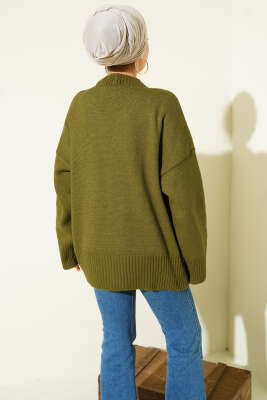 Ribana Görünümlü Triko Tunik Yağ Yeşili - Tunik