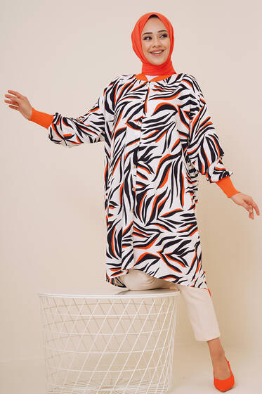 Ribanalı Gömlek Oranj Ekru - Gömlek