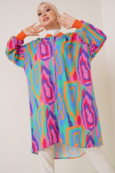 Ribanalı Gömlek Oranj Fuşya - Gömlek