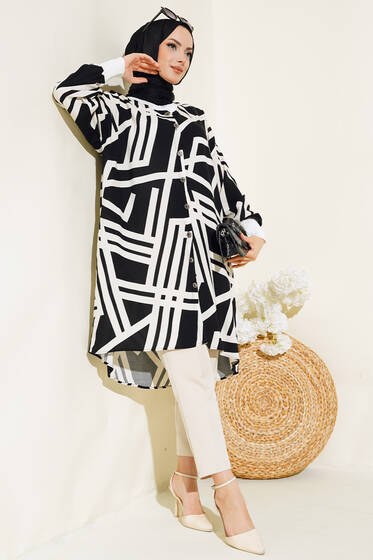 Ribanalı Gömlek Siyah Çizgi - Gömlek