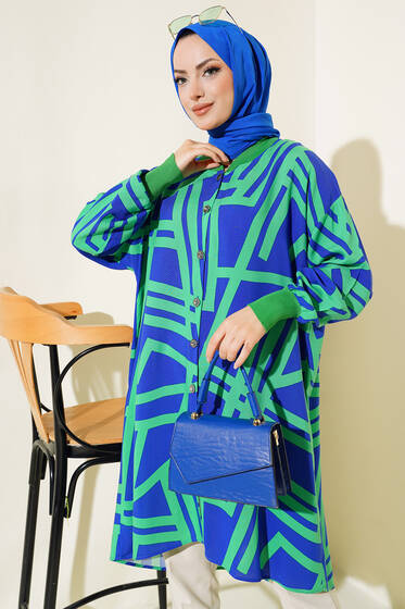 Ribanalı Gömlek Yeşil Lacivert - Gömlek