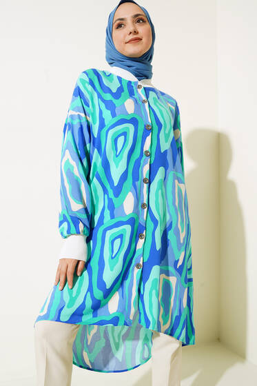 Ribanalı Gömlek Yeşil Mavi - Gömlek