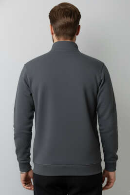 Ribanalı Selanik Erkek Sweatshirt Füme - Erkek Sweatshirt