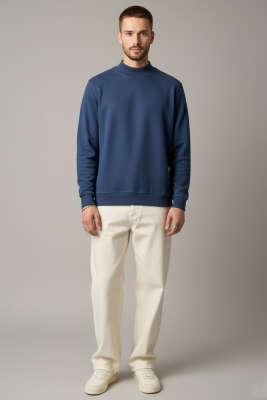 Ribanalı Selanik Erkek Sweatshirt Lacivert - Erkek Sweatshirt