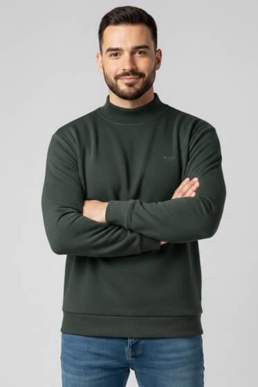 Ribanalı Selanik Erkek Sweatshirt Nefti - Yeni Erkek Giyim