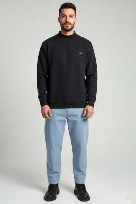 Ribanalı Selanik Erkek Sweatshirt Siyah - Tek Kalanlar