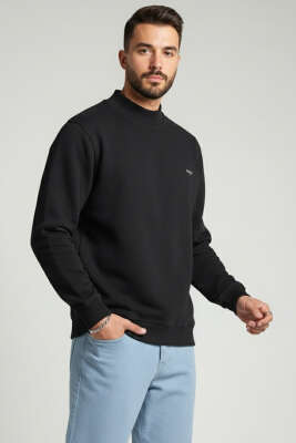 Ribanalı Selanik Erkek Sweatshirt Siyah - BESSE