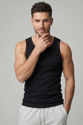 Ribanalı Sıfır Kol Erkek Sporcu Atlet Siyah - Yılın Fırsatı