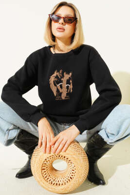 Ride A Cowboy Baskılı Sweatshirt Siyah 