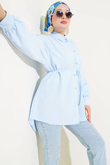 Roba Dikişli İp Kuşaklı Gömlek Buz Mavisi - Gömlek