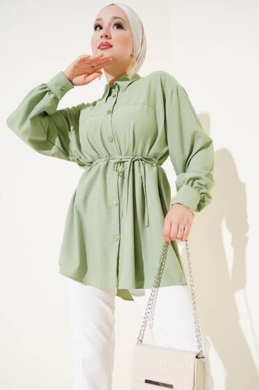 Roba Dikişli İp Kuşaklı Gömlek Çağla Yeşili - Gömlek