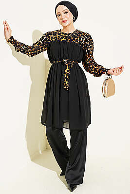 Robalı Gipe Detaylı Tunik Camel - Fendel