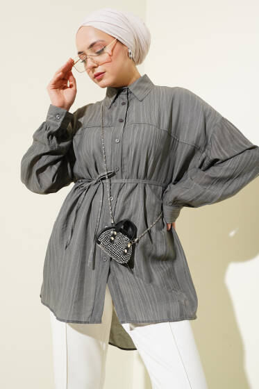 Robalı İp Kuşaklı Gömlek Füme - Gömlek