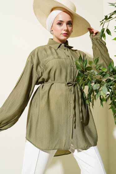 Robalı İp Kuşaklı Gömlek Haki - Gömlek
